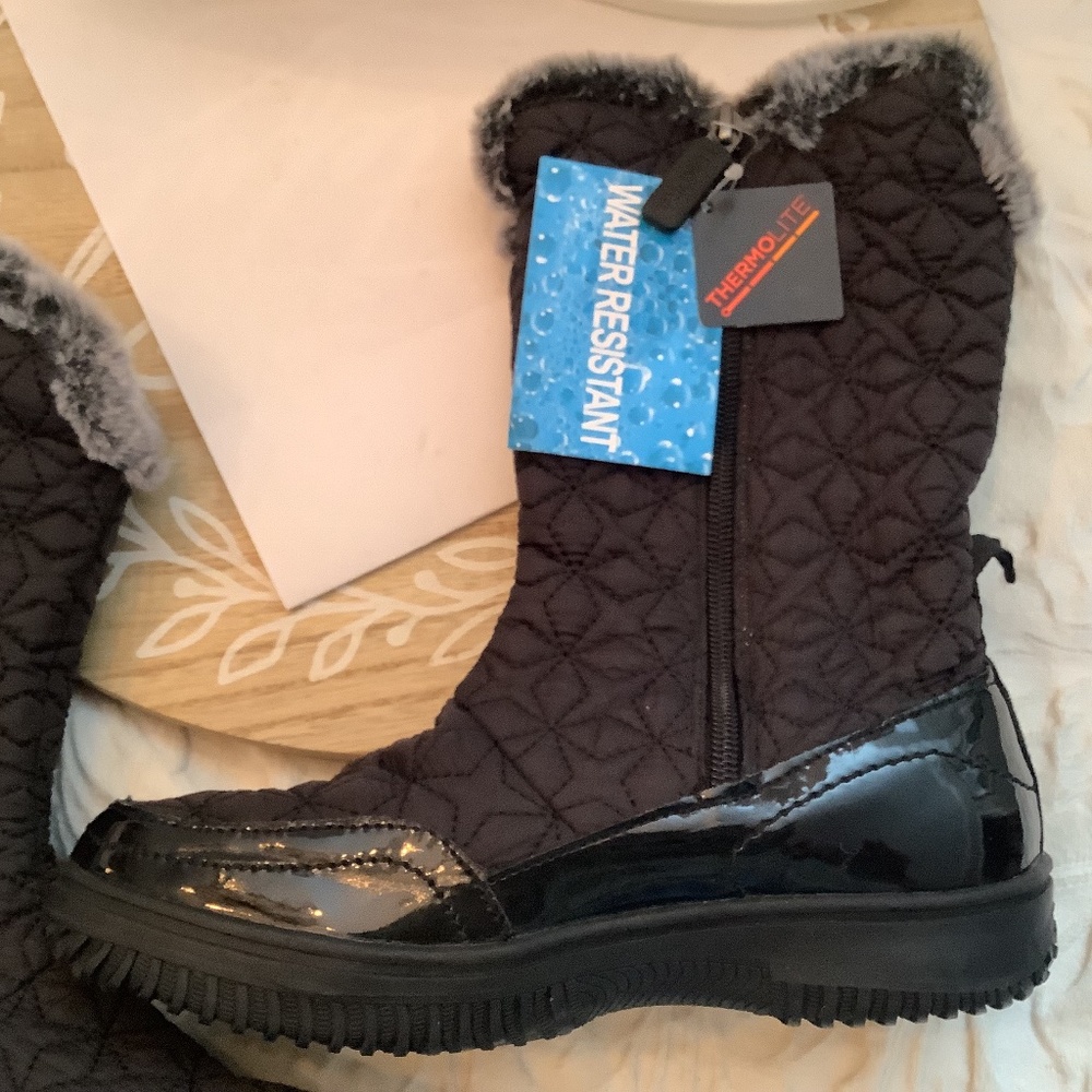 NWT Tundra‎ Belleville black youth fur rain snow boots sz. 3 thermolite - Picture 6 of 10